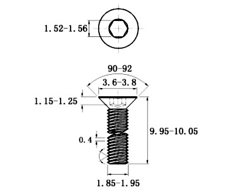 Bản vẽ kỹ thuật Lục Giác Chìm Col Thép Đen 10.9 DIN7991 M2x10