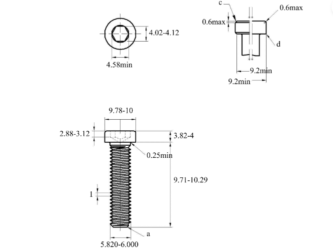 Bản vẽ kỹ thuật Lục Giác Trụ Đầu Thấp Thép Đen 12.9 DIN7984 M6x10