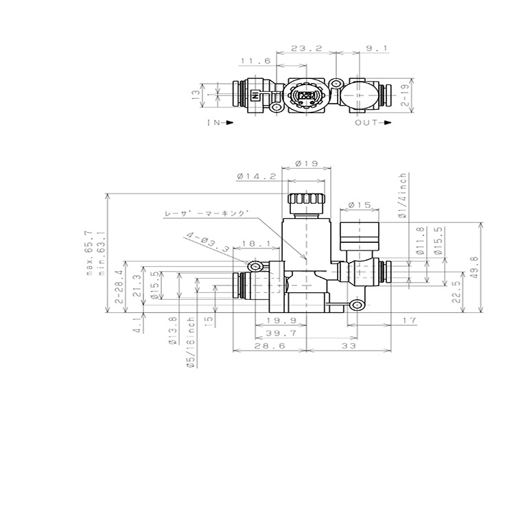 Bản vẽ kỹ thuật Van Chỉnh Áp Suất Khí Nén Loại Khóa Đẩy Pisco RVUMP5/16-1/4