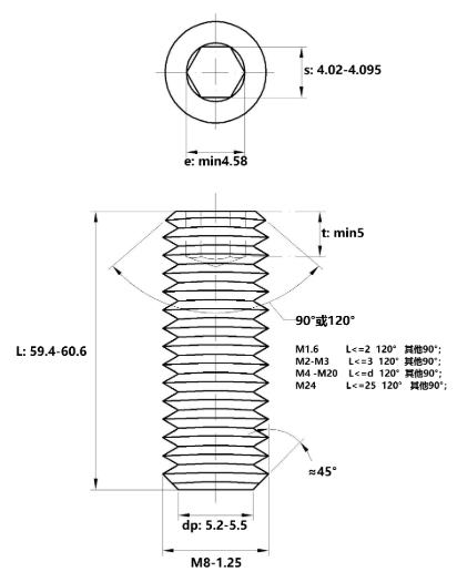 Bản vẽ kỹ thuật Vít Trí Đuôi Bằng Thép Đen 10.9 DIN913 M8x60