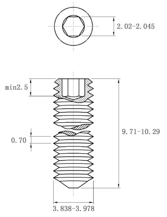Bản vẽ kỹ thuật Vít Trí Đuôi Nhọn Thép Đen 10.9 DIN914 M4x10