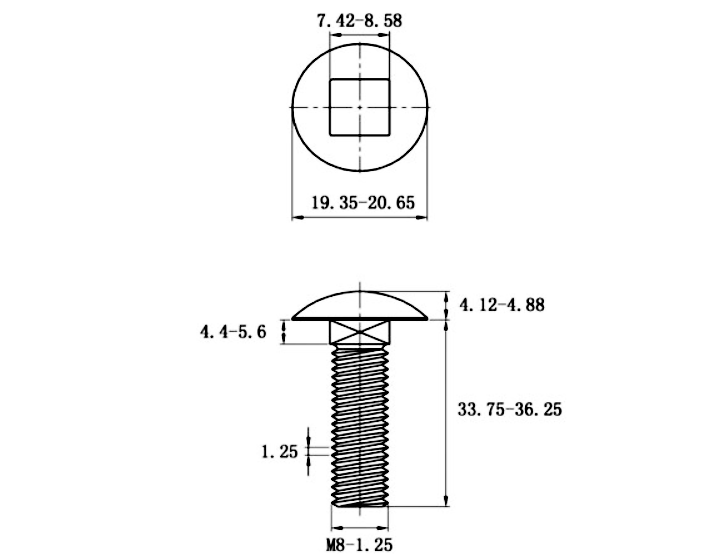 Bản vẽ kỹ thuật Bulong Cổ Vuông Inox 316 DIN603 M8x35