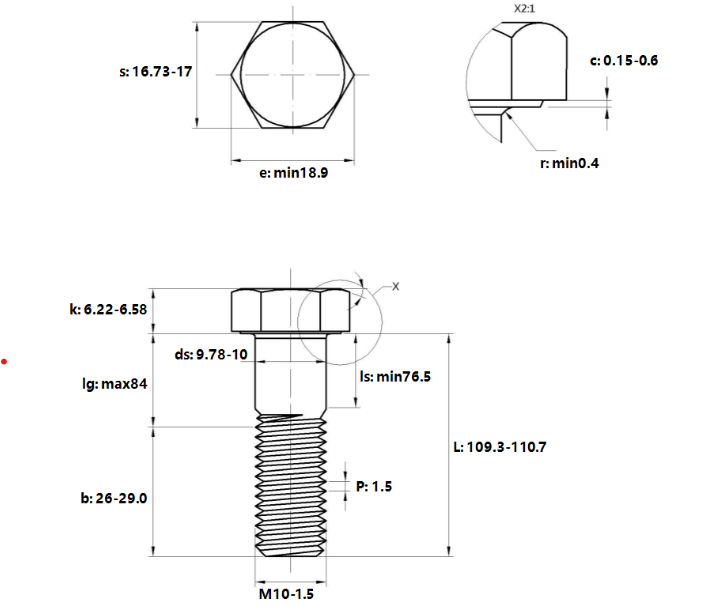 Bản vẽ kỹ thuật Bulong Nhúng Nóng 8.8 DIN931 M10x110 Ren Lửng