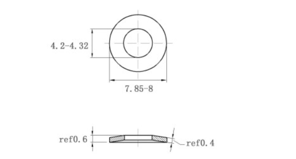 Bản vẽ kỹ thuật Lông Đền Lò Xo Đĩa Thép Đen DIN2093 M4 (4.2x8x0.4)