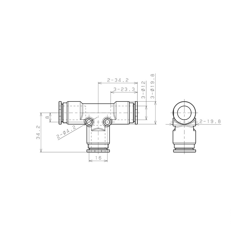 Bản vẽ kỹ thuật Đầu Nối Nhanh Khí Nén Chữ T Pisco SSPE12-X