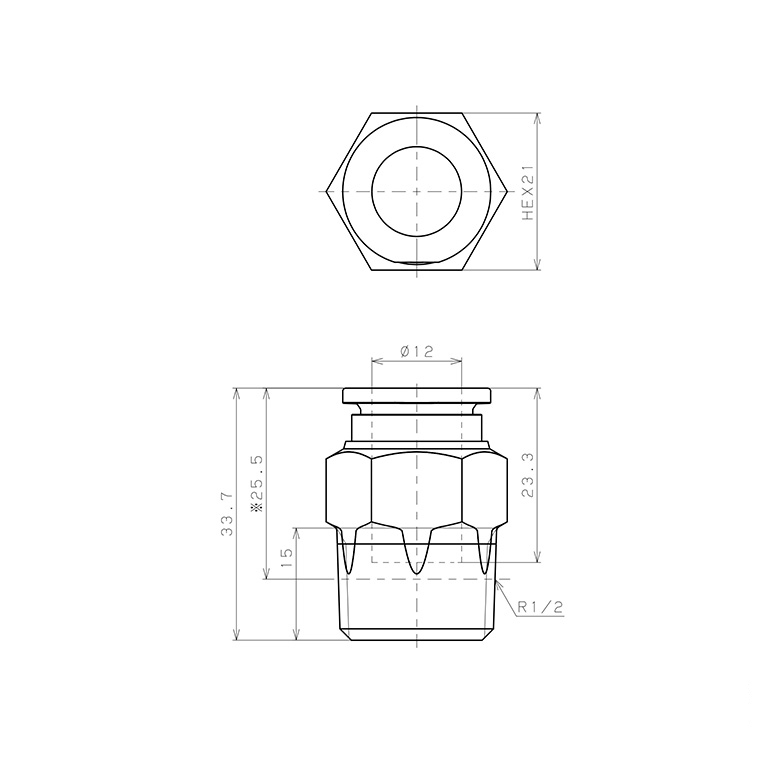 Bản vẽ kỹ thuật Đầu Nối Nhanh Khí Nén Dạng Thẳng Thân Lục Giác Ren Ngoài Pisco SSPC12-04-X
