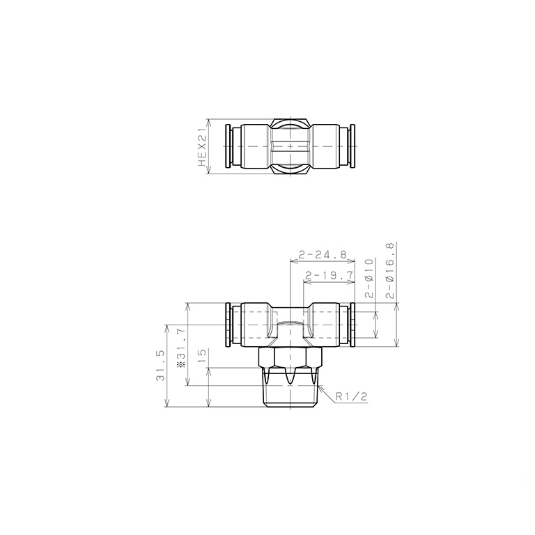 Bản vẽ kỹ thuật Đầu Nối Nhanh Khí Nén Dạng Chữ T Ren Ngoài Pisco SSPB10-04-X-TP-C