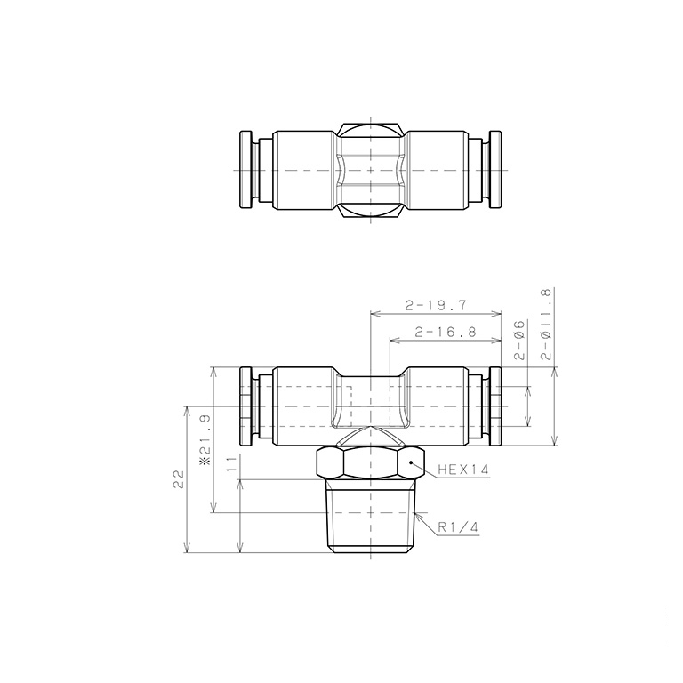 Bản vẽ kỹ thuật Đầu Nối Nhanh Khí Nén Dạng Chữ T Ren Ngoài Pisco SSPB6-02-X
