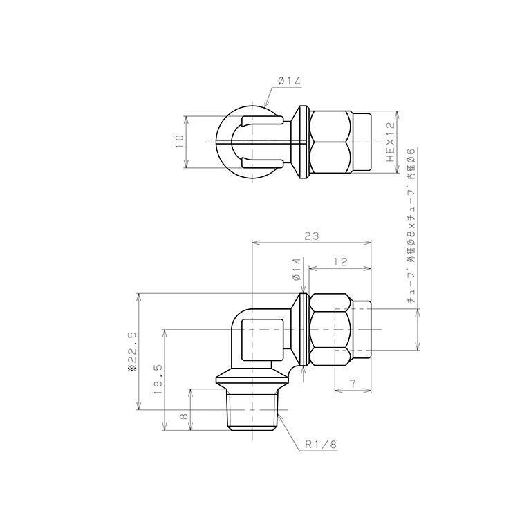 Bản vẽ kỹ thuật Đầu Ngạnh Nối Ống Có Đai Ốc Xiết Dạng Cong 90° Ren Ngoài Pisco NKL0860-01