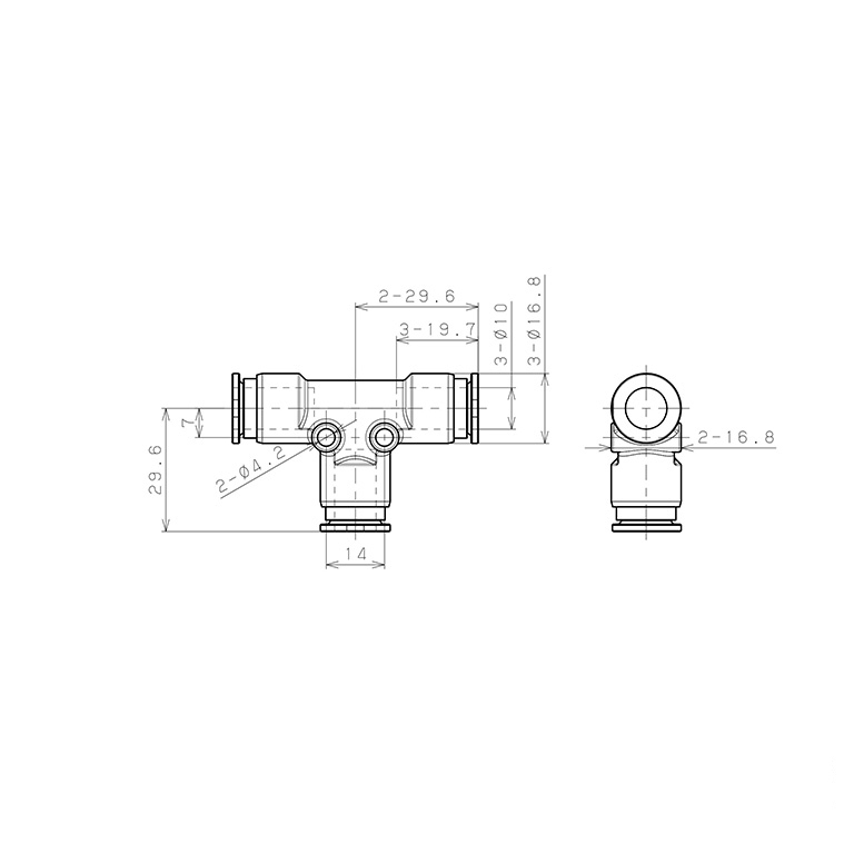 Bản vẽ kỹ thuật Đầu Nối Nhanh Khí Nén Chữ T Pisco SSPE10-C