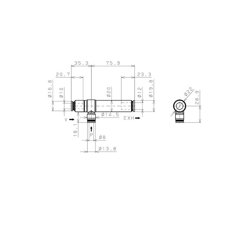 Bản vẽ kỹ thuật Bộ Tạo Chân Không Dòng VRL Pisco VRL100-100812