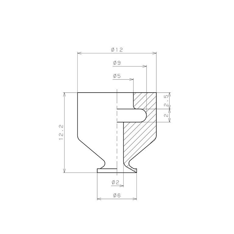 Bản vẽ kỹ thuật Đầu Nấm Hút Chân Không, Fluoro Silicone, O.D 6 mm, Pisco VP6LFS