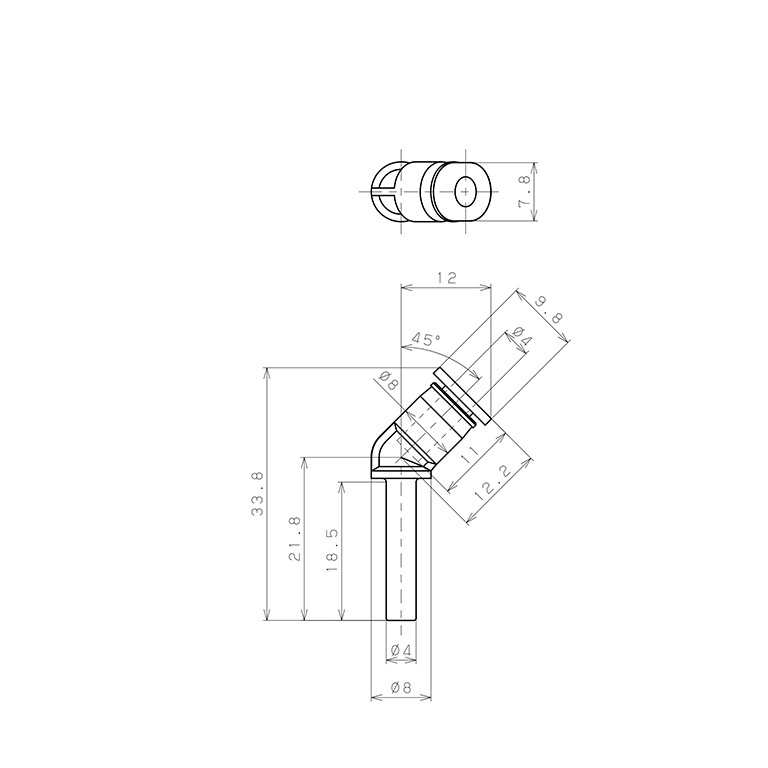 Bản vẽ kỹ thuật Đầu Nối Nhanh Khí Nén Giữa Ống Khí Và Fitting Dạng Cong 45° Pisco PLHJ4MW