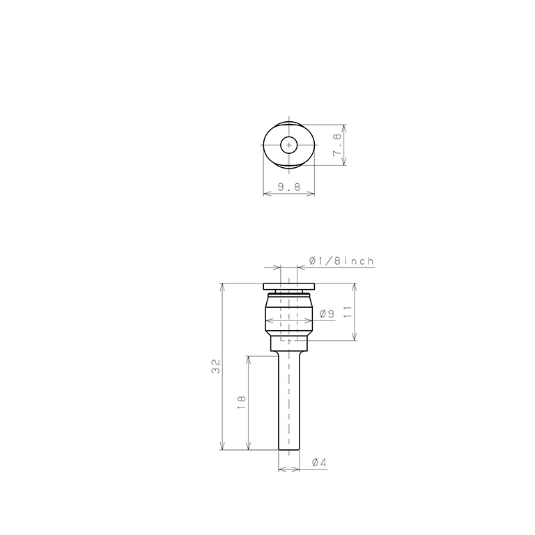 Bản vẽ kỹ thuật Đầu Nối Nhanh Khí Nén Giữa Ống Khí Và Fitting Dạng Nối Giảm Pisco PGJ4-1/8MW