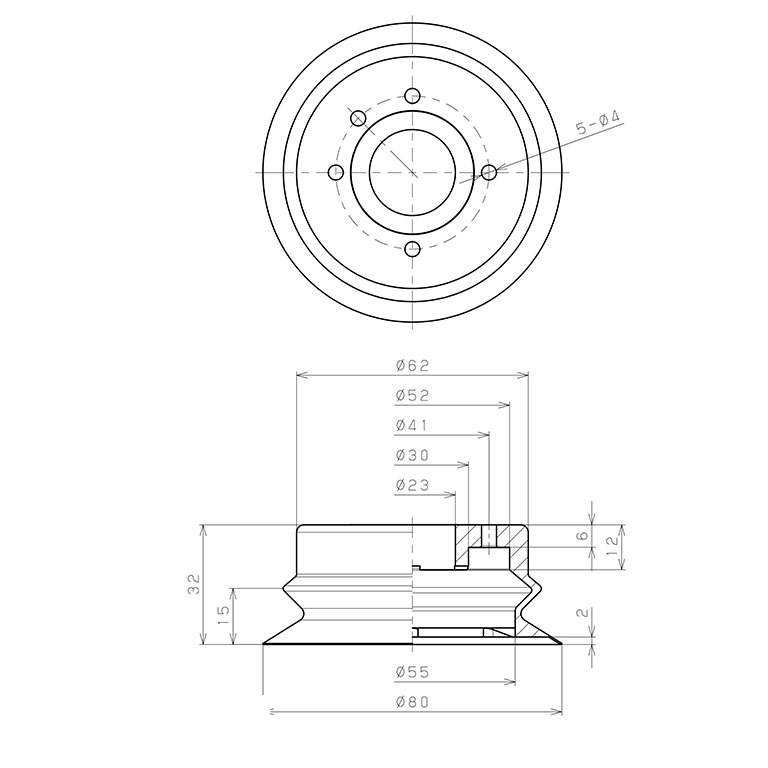 Bản vẽ kỹ thuật Đầu Nấm Hút Chân Không Dạng Lò Xo, Nitrile, O.D 80 mm, Pisco VP80BN
