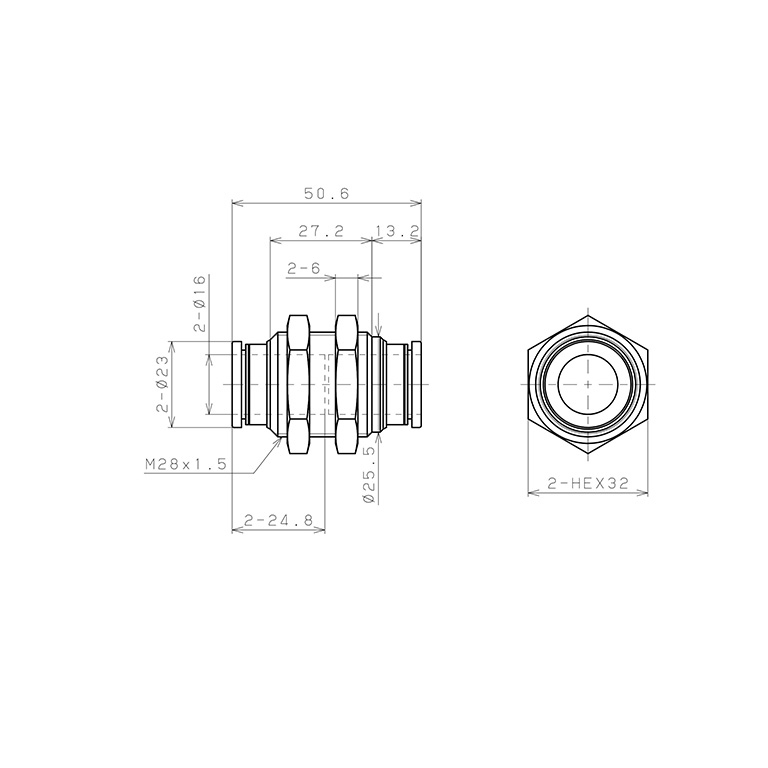 Bản vẽ kỹ thuật Đầu Nối Nhanh Khí Nén Dạng Thẳng Ren Ngoài Lắp Kẹp Vách Pisco PM16W-C