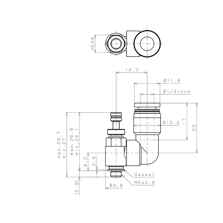 Bản vẽ kỹ thuật Van Tiết Lưu Khí Nén Chân Kim Pisco JNS1/4-M5