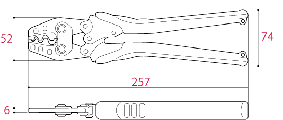Bản vẽ kỹ thuật Kìm Bấm Cos 257mm Tsunoda TP-14