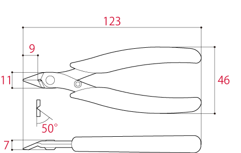 Bản vẽ kỹ thuật Kìm Cắt Linh Kiện Bằng Thép Không Gỉ 123mm Tsunoda SSN-125