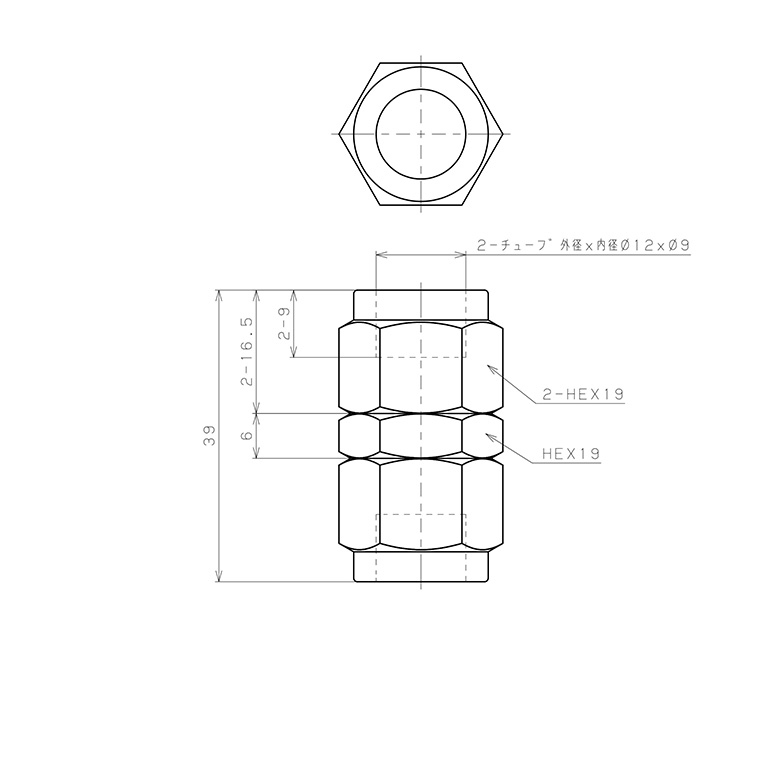 Bản vẽ kỹ thuật Đầu Ngạnh Nối Ống Có Đai Ốc Xiết Dạng Thẳng Thân Lục Giác Pisco NSU1290