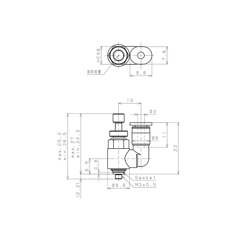Bản vẽ kỹ thuật Van Tiết Lưu Khí Nén Pisco JSS3-M3BW-C
