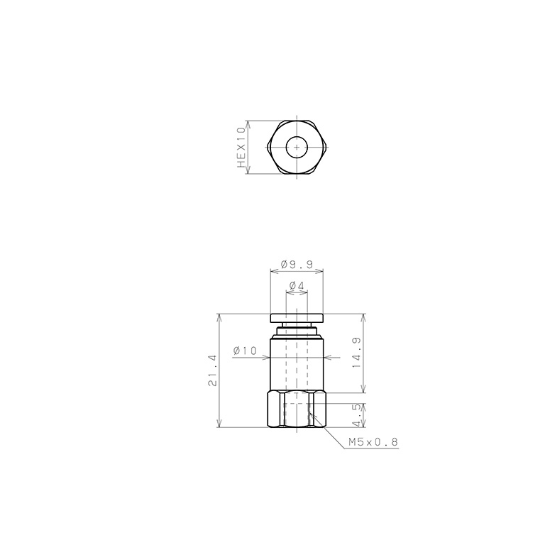 Bản vẽ kỹ thuật Đầu Nối Nhanh Khí Nén Dạng Thẳng Ren Trong Pisco SPCF4-M5-UC