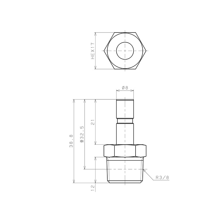 Bản vẽ kỹ thuật Đầu Nối Ren Đực Và Fitting Pisco SPTJ8-03