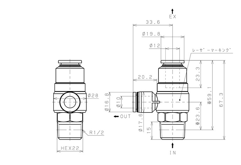 Bản vẽ kỹ thuật Van Xả Nhanh Khí Nén Pisco EQ03-P04C10C12