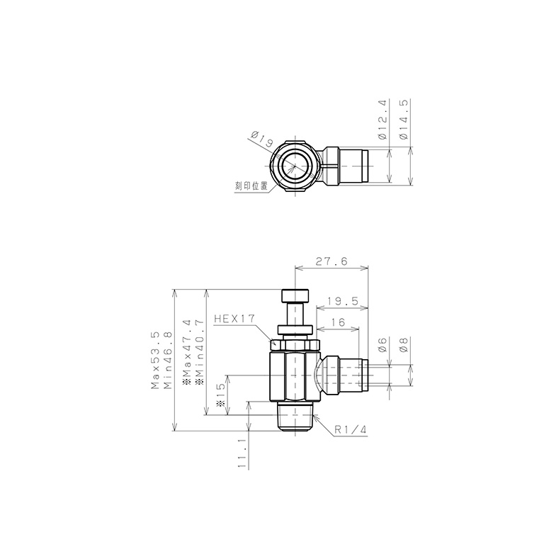 Bản vẽ kỹ thuật Van Tiết Lưu Khí Nén Bằng Đồng Mạ Niken Pisco KJSC6-02B-F