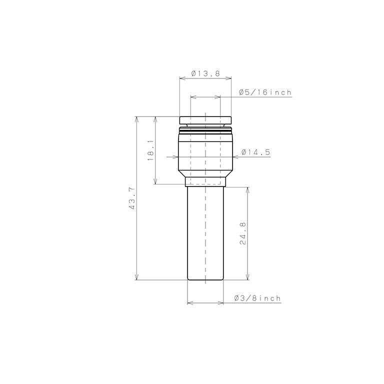 Bản vẽ kỹ thuật Đầu Nối Nhanh Khí Nén Giữa Ống Khí Và Fitting Dạng Nối Giảm Pisco PGJ3/8-5/16