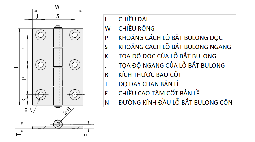 Bản vẽ kỹ thuật Bản Lề Lá Nhôm Hợp Kim Mạ Anodized Đen (HHPBSNL5) L 66 mm