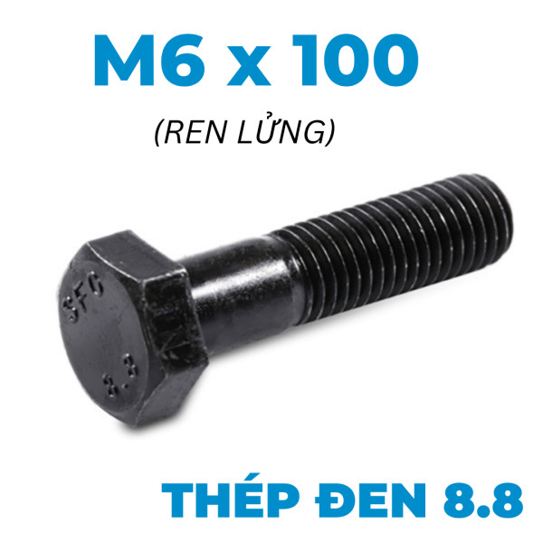 Bulong Thép Đen 8.8 DIN931 M6x100 Ren Lửng