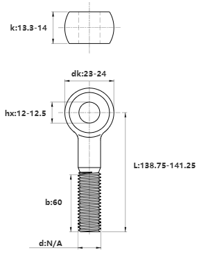 Bản vẽ kỹ thuật Bulong Mắt Inox 304 M14x140 (Lửng)