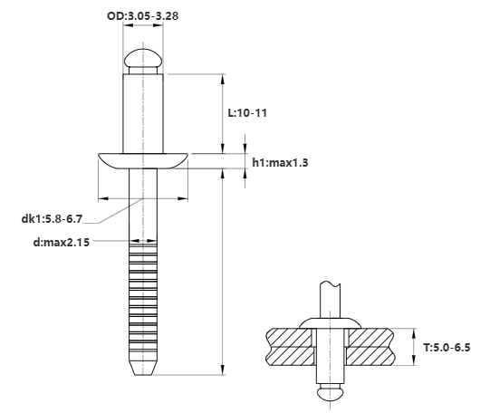 Bản vẽ kỹ thuật Rivet Inox 304 OD3.2x10mm (200 Cái)