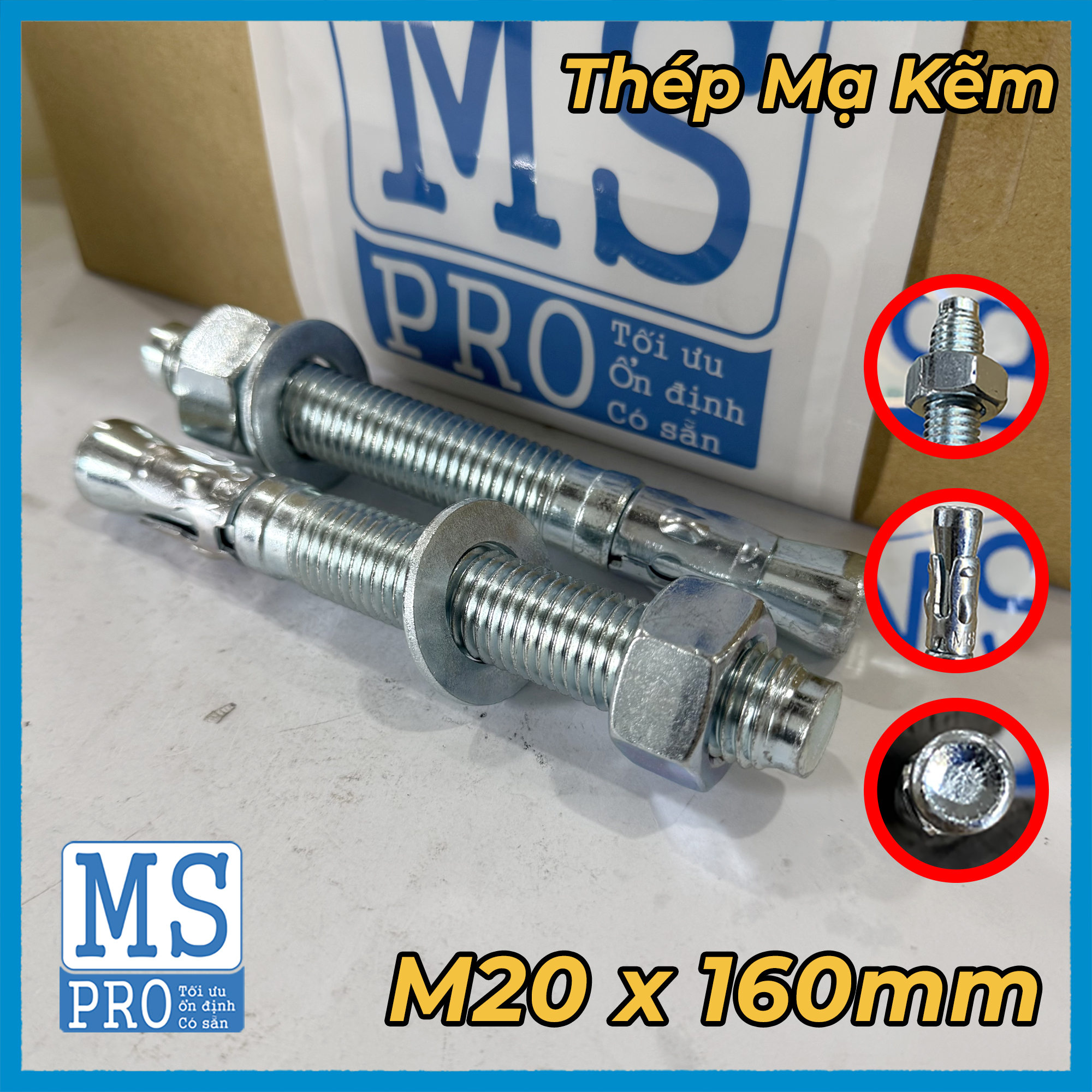 Tắc Kê Nở 3 Cánh Thép Mạ Kẽm M20x160