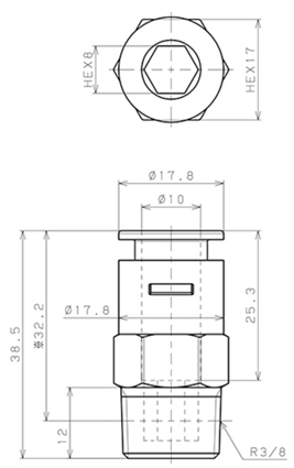 Bản vẽ kỹ thuật Đầu Nối Nhanh Khí Nén Dạng Thẳng Thân Lục Giác Ren Ngoài Pisco APC10-03-C