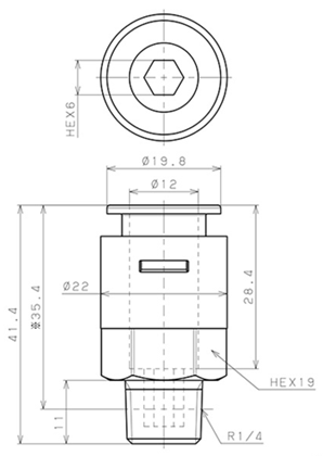Bản vẽ kỹ thuật Đầu Nối Nhanh Khí Nén Dạng Thẳng Thân Lục Giác Ren Ngoài Pisco APC12-02-TP