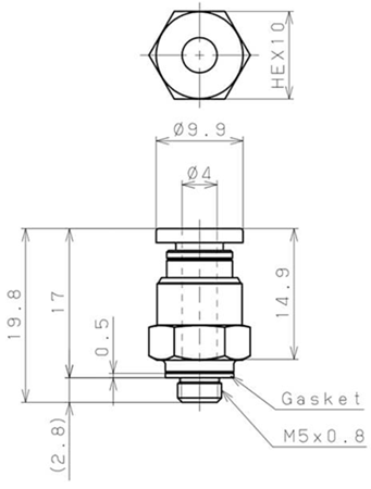 Bản vẽ kỹ thuật Đầu Nối Nhanh Khí Nén Dạng Thẳng Thân Lục Giác Ren Ngoài Pisco PC4-M5