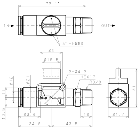 Bản vẽ kỹ thuật Van Tay Khí Nén Pisco HV12-03-2W