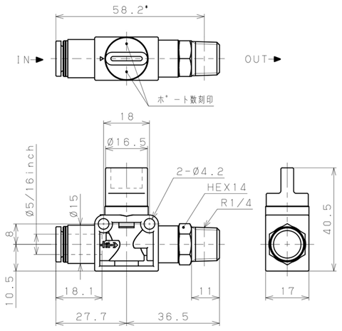 Bản vẽ kỹ thuật Van Tay Khí Nén Pisco HV5/16-02-2