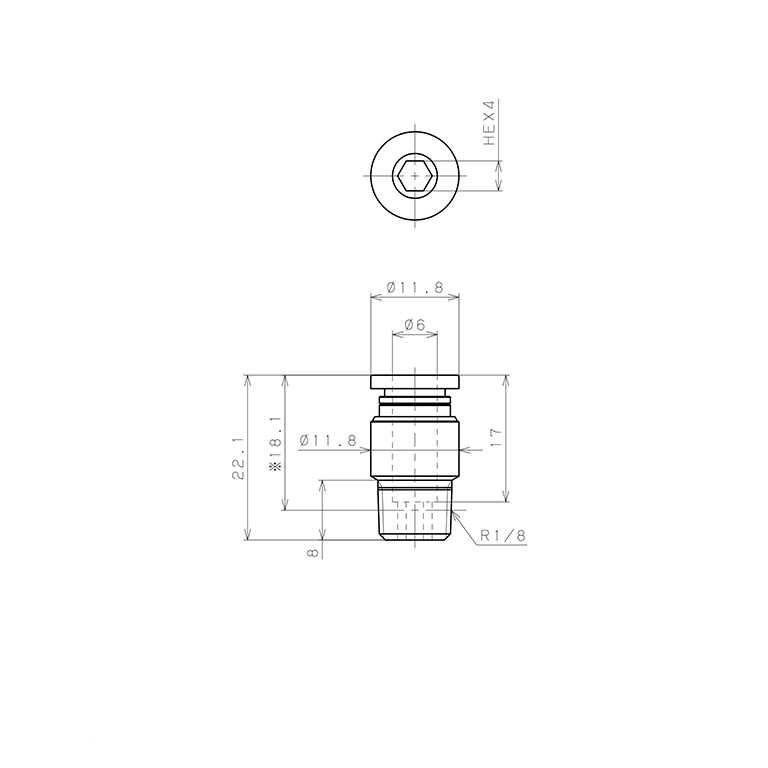 Bản vẽ kỹ thuật Đầu Nối Nhanh Khí Nén Dạng Thẳng Ren Ngoài Pisco POC6-01-UC