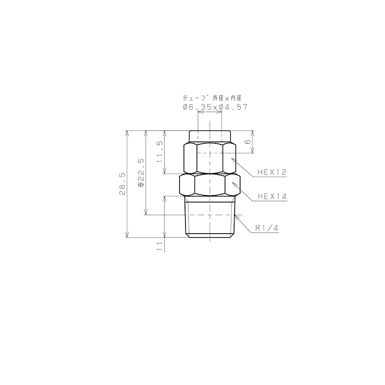Bản vẽ kỹ thuật Đầu Ngạnh Nối Ống Có Đai Ốc Xiết Dạng Thẳng Thân Lục Giác Ren Ngoài Pisco NSC1/4-02-TP