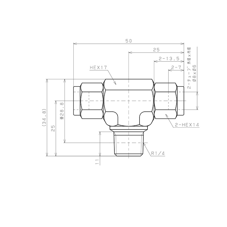 Bản vẽ kỹ thuật Đầu Ngạnh Nối Ống Có Đai Ốc Xiết Dạng Chữ T Ren Ngoài Pisco NSB0860-02