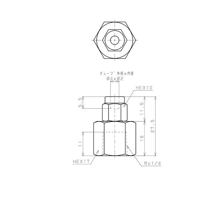 Bản vẽ kỹ thuật Đầu Ngạnh Nối Ống Có Đai Ốc Xiết Dạng Thẳng Thân Lục Giác Ren Trong Pisco NSCF0420-02