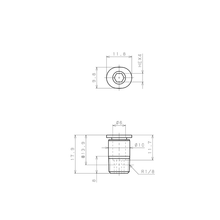 Bản vẽ kỹ thuật Đầu Nối Nhanh Khí Nén Dạng Thẳng Ren Ngoài Pisco POC6-01MW