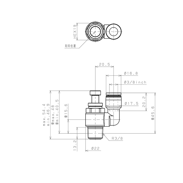 Bản vẽ kỹ thuật Van Tiết Lưu Khí Nén Pisco JSS3/8-03B-C