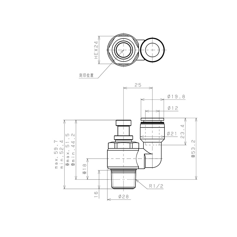 Bản vẽ kỹ thuật Van Tiết Lưu Khí Nén Pisco JSS12-04AW-C