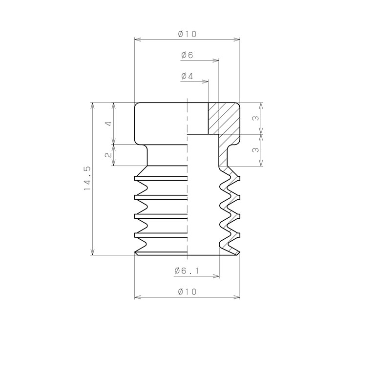 Bản vẽ kỹ thuật Đầu Nấm Hút Chân Không, Fluoro, O.D 10 mm, Pisco VP10WF