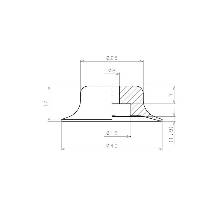 Bản vẽ kỹ thuật Đầu Nấm Hút Chân Không, Cao Su Nitrile (NBR), O.D 40 mm, Pisco VP40RN