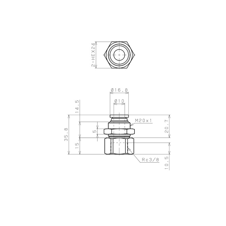 Bản vẽ kỹ thuật Đầu Nối Nhanh Khí Nén Dạng Thẳng Ren Trong Ngoài Pisco SPMF10-03-UC